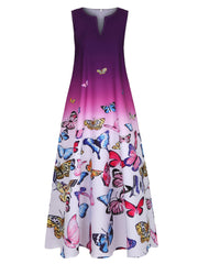 Butterfly Ombre Print Notched Neck Tank Maxi Dress
