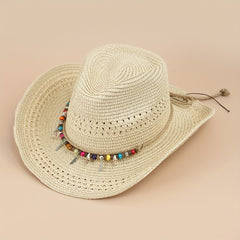 Cowboy Straw Hat Men's Women's Sun Protection Jazz Hat Large Brim Beach Hat