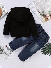 Boy's Hoodie & Denim Pants Set MR STEAL YOUR GIRL Print Long Sleeve Top