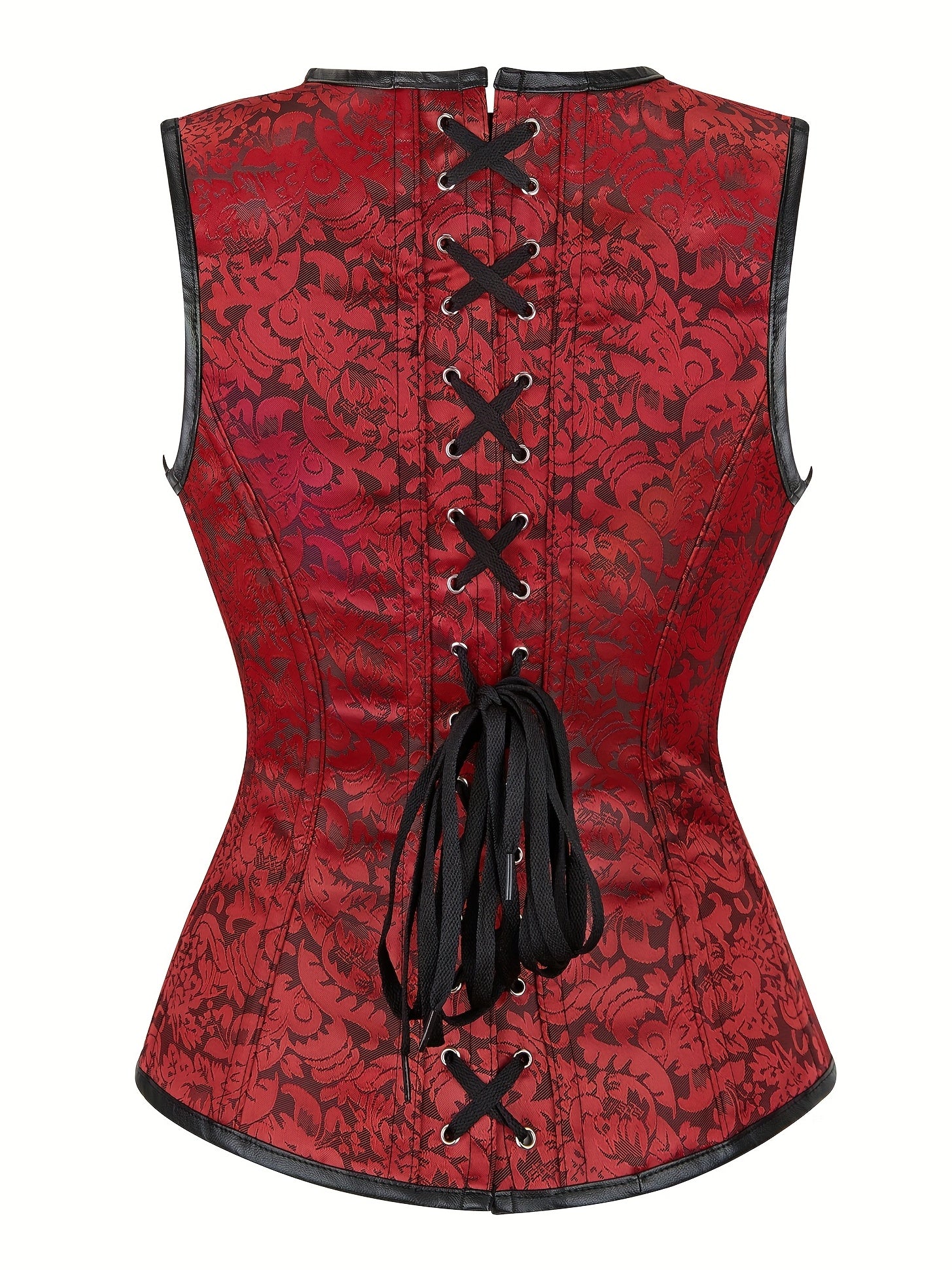 Jacquard Strapless Corset Bustier Retro Style Lace Up Body Shaper