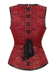 Jacquard Strapless Corset Bustier Retro Style Lace Up Body Shaper