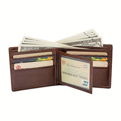 Men's Leather Bifold Wallet ID Window Birthday Gift