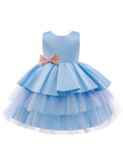 Baby Girl Sleeveless Mesh Gown with Bowknot