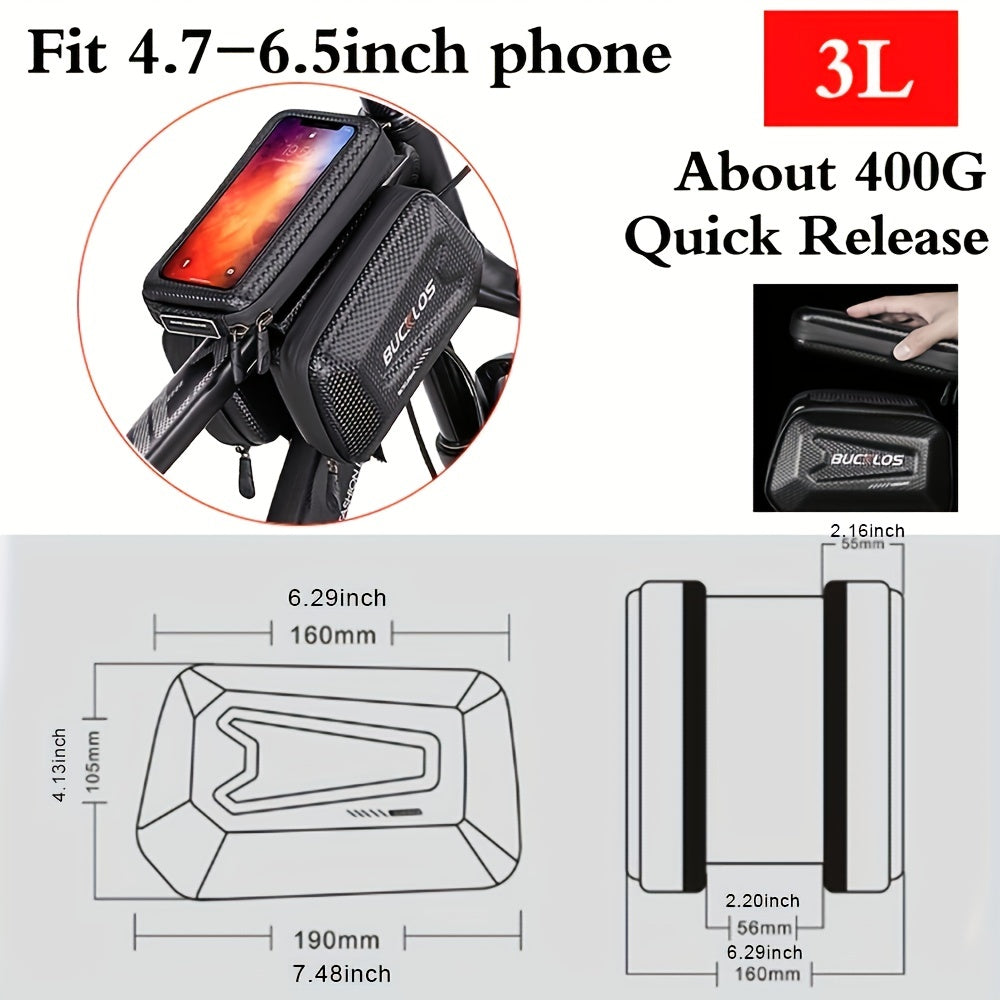 BUCKLOS Carbon Fiber Bike Frame Bag, Rainproof Touch Screen Case