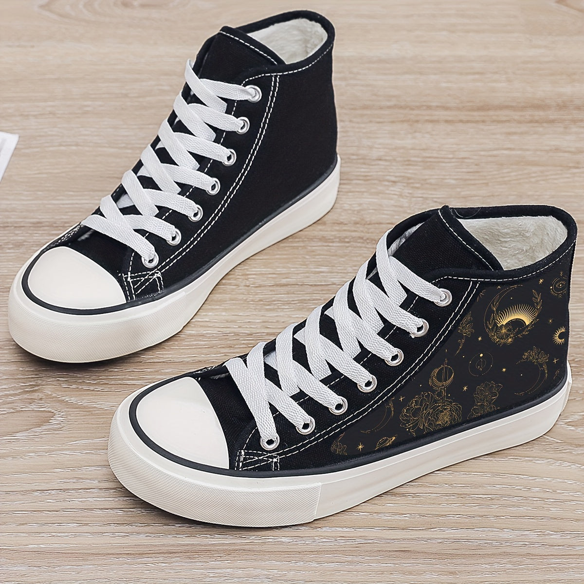 Mysterious Star Print Plush Lined Thermal Chunky Canvas Sneakers