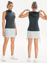 Loose Fit Sleeveless Hooded Workout Tank Top with Pockets
