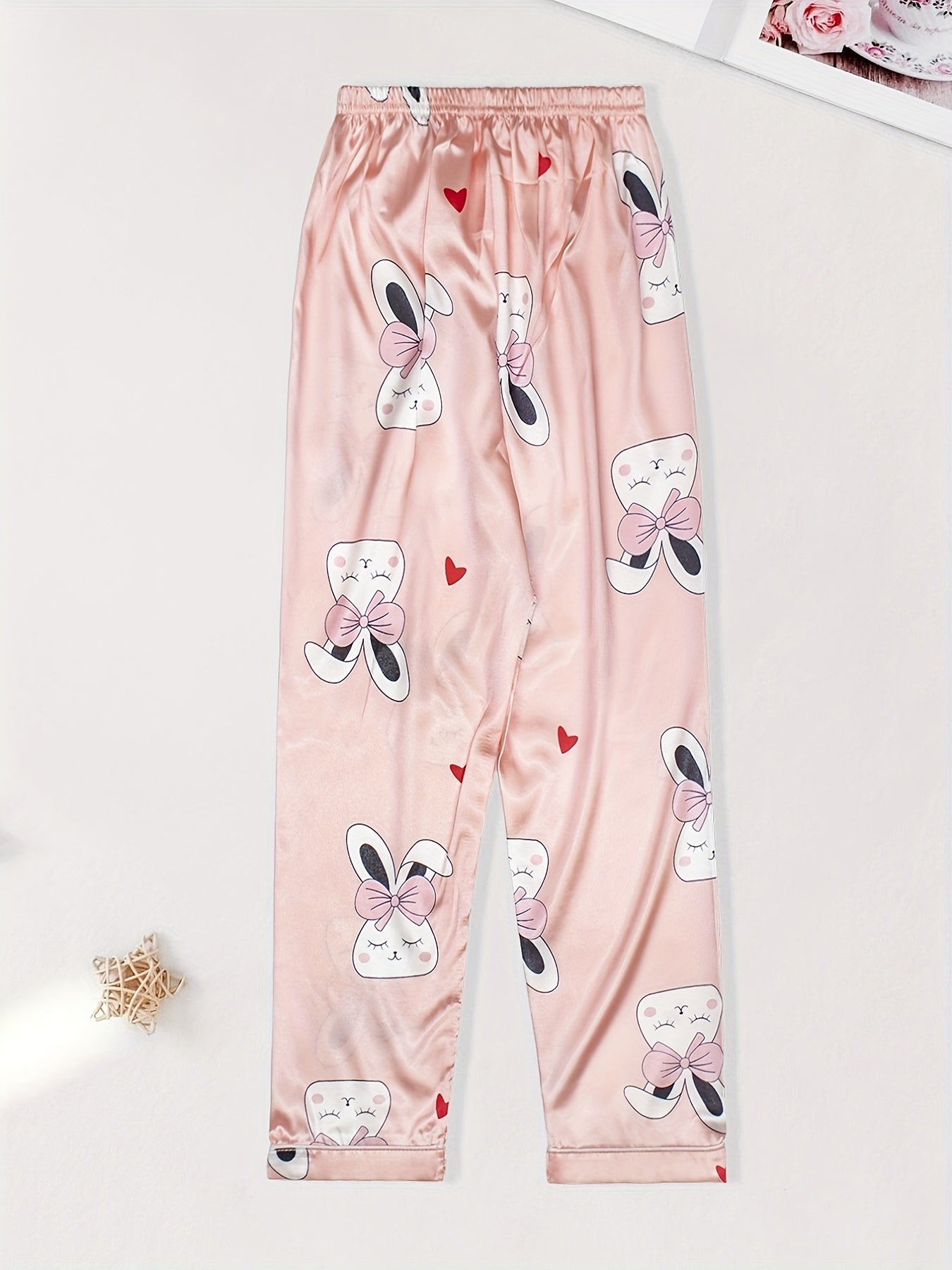 Girls Rabbit Graphic Pajama Set Short Sleeve Top & Pants Sleepwear