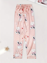 Girls Rabbit Graphic Pajama Set Short Sleeve Top & Pants Sleepwear