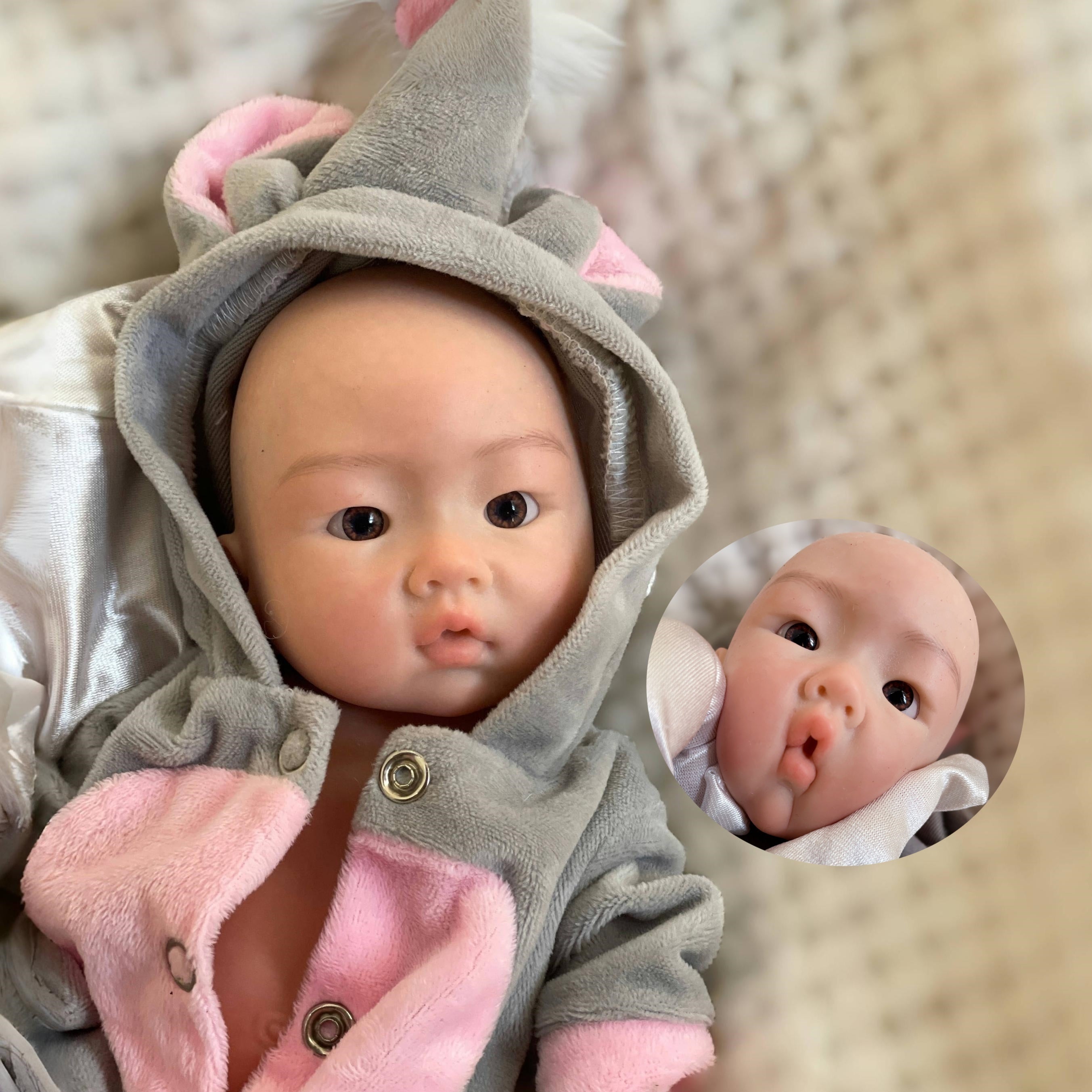 Realistic Newborn Baby Doll Pink Hoodie Soft Silicone Full Body Reborn Doll
