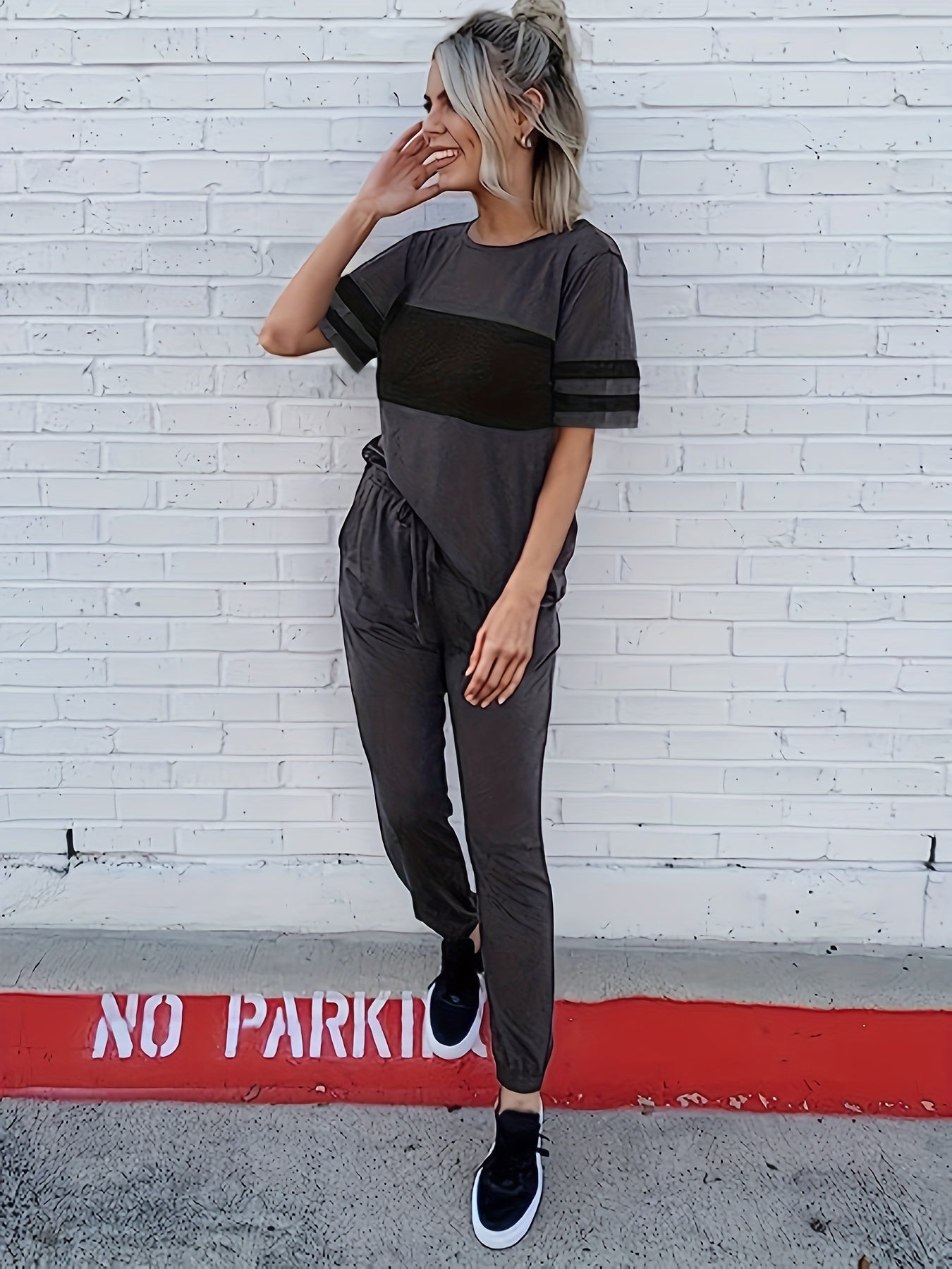 Casual Block Short Sleeve T shirt & Jogger Pants Set