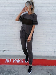 Casual Block Short Sleeve T shirt & Jogger Pants Set
