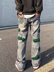 Creative Street Style Embroidered Baggy Jeans for Men