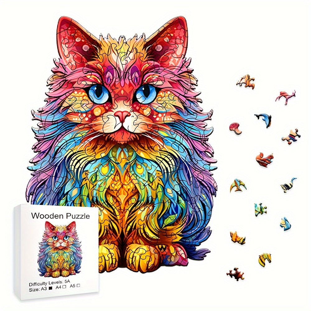 Colorful Cat Puzzle Irregular Animal Shape Wooden Puzzle