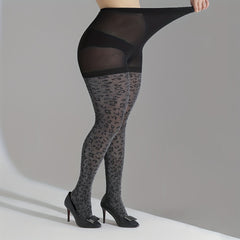 Plus Size Shimmer Leopard Print High Rise Pantyhose