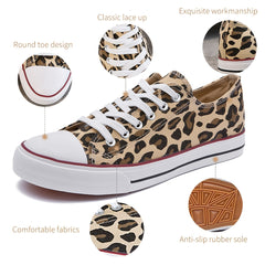 Leopard Print Flat Canvas Shoes Lace-up Non Slip Sneakers