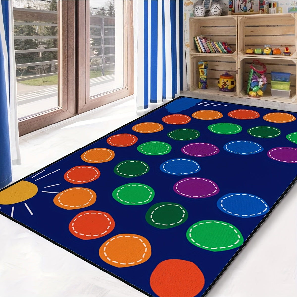 Colorful Rings Children's Area Rug - Kids Room Circle Seating D cor