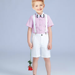Boys Striped Shirt & Overalls Set with Bow Tie