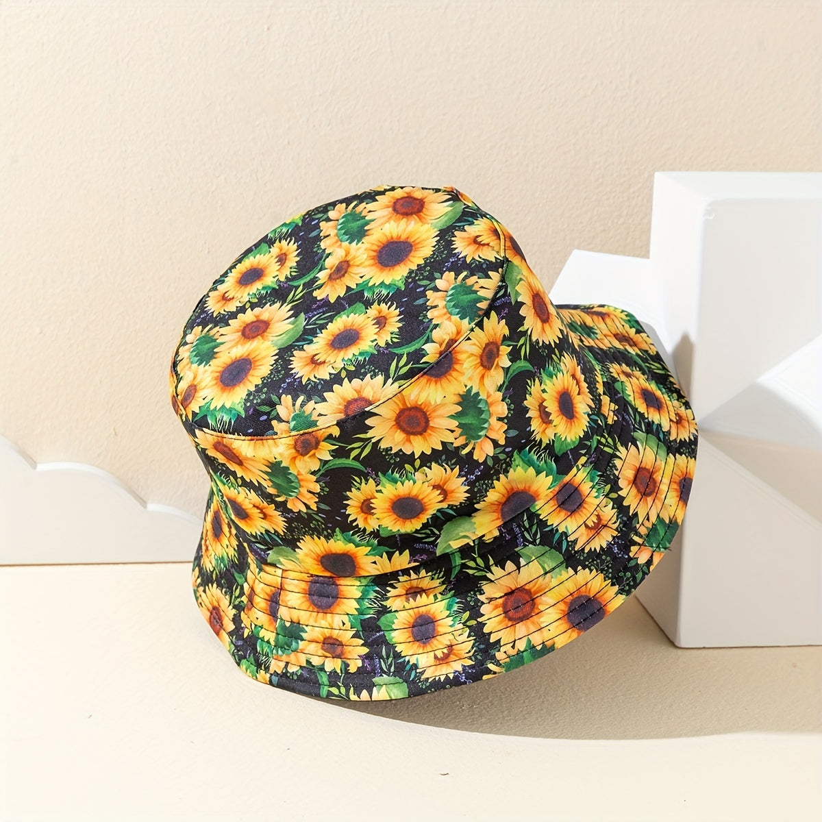 Sunflower Print Reversible Fisherman Hat Lightweight Foldable Bucket Cap