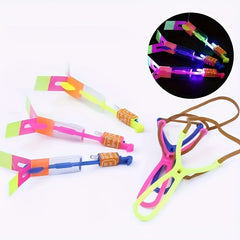 10pcs Glow-in-the-Dark Rocket Slingshots with LED Lights