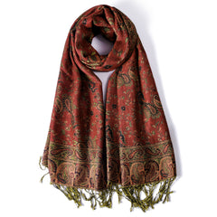 Vintage Cashmere Feel Warm Scarf Soft Silky Fringed Shawl