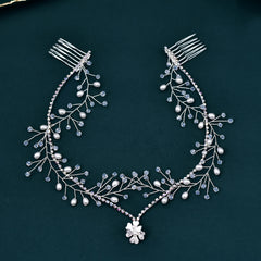 Romantic Headwear Forehead Alloy Chain With Rhinestone Pendant Hair Comb