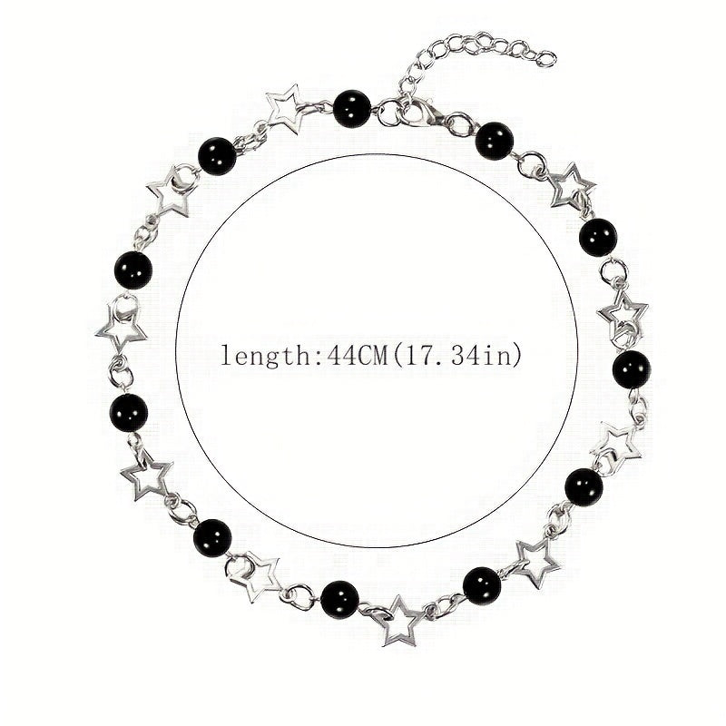 Punk Star & Beads Chain Necklace Y2K Style Jewelry Gift
