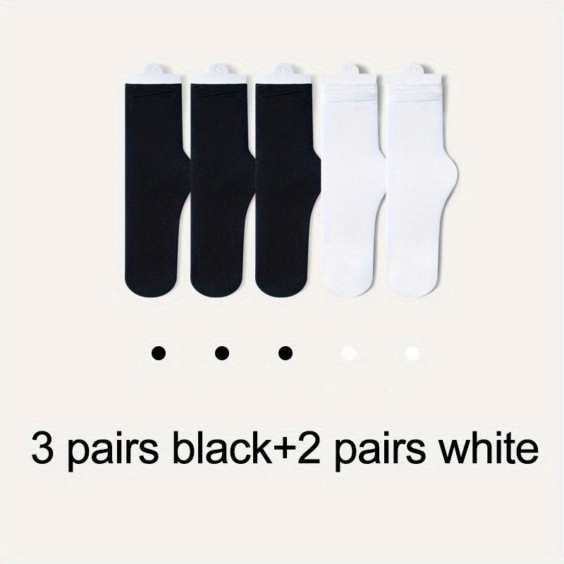 5 Pairs Comfy & Breathable Women's Solid Socks All-match Stockings