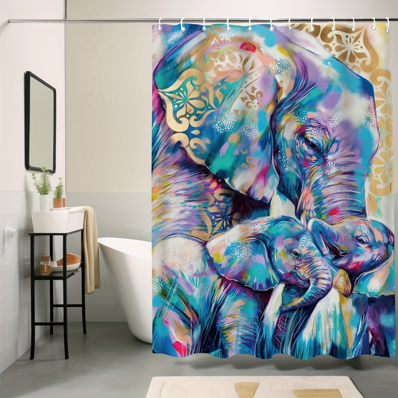 Colorful Elephant Shower Curtain Water resistant Polyester Bathroom Decor