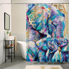 Colorful Elephant Shower Curtain Water resistant Polyester Bathroom Decor