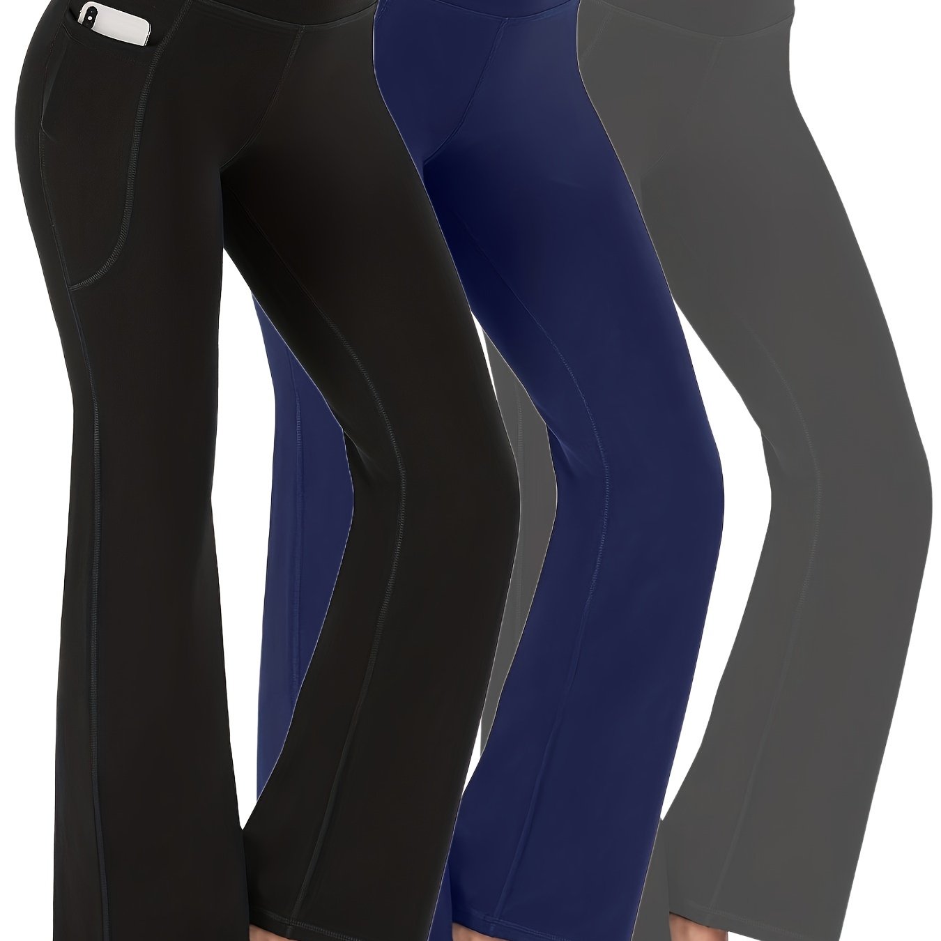 3pk Women's Flare Leggings w/ Pockets High Waist Tummy Control Yoga Pants