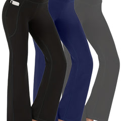 3pk Women's Flare Leggings w/ Pockets High Waist Tummy Control Yoga Pants