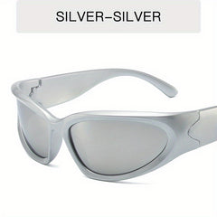 Y2K Classic Punk Sunglasses Women Steampunk Oval Wrap Around Sunglasses