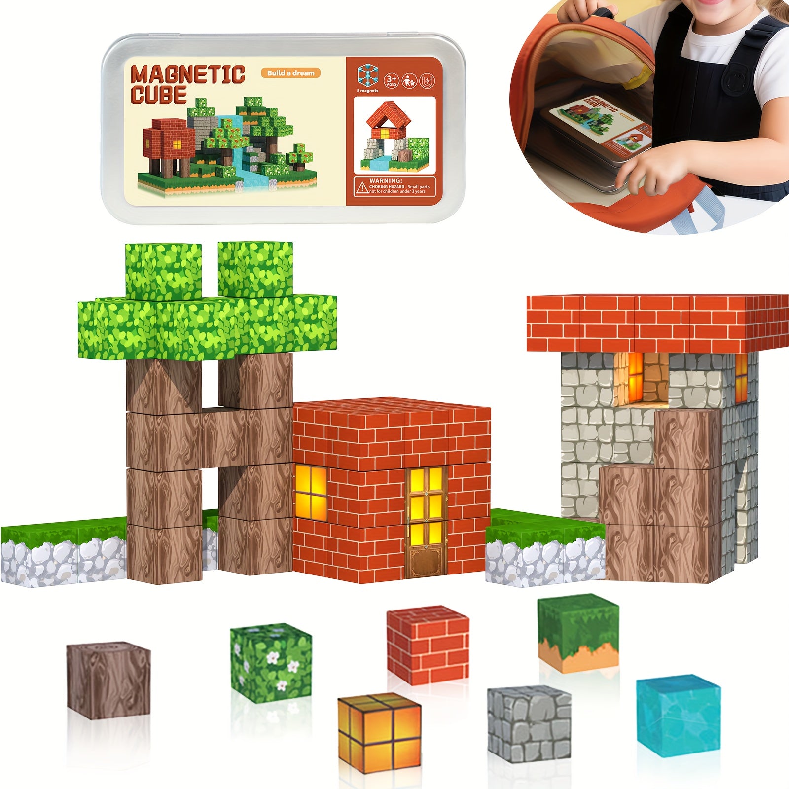 21pcs Build the World Magnetic Blocks Iron Box Travel Edition Rich Colors