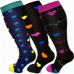 3 Pairs Plus Size Compression Socks 20-30mmHg Wide Calf Knee High Support