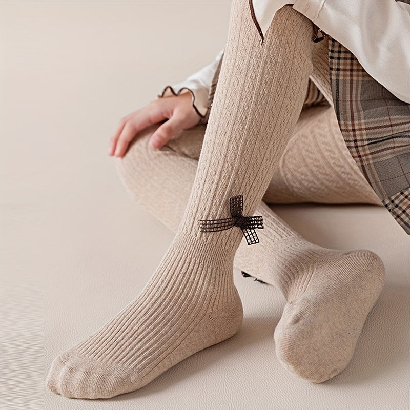 Cartoon Knit Pantyhose with Bow - Girls Leggings
