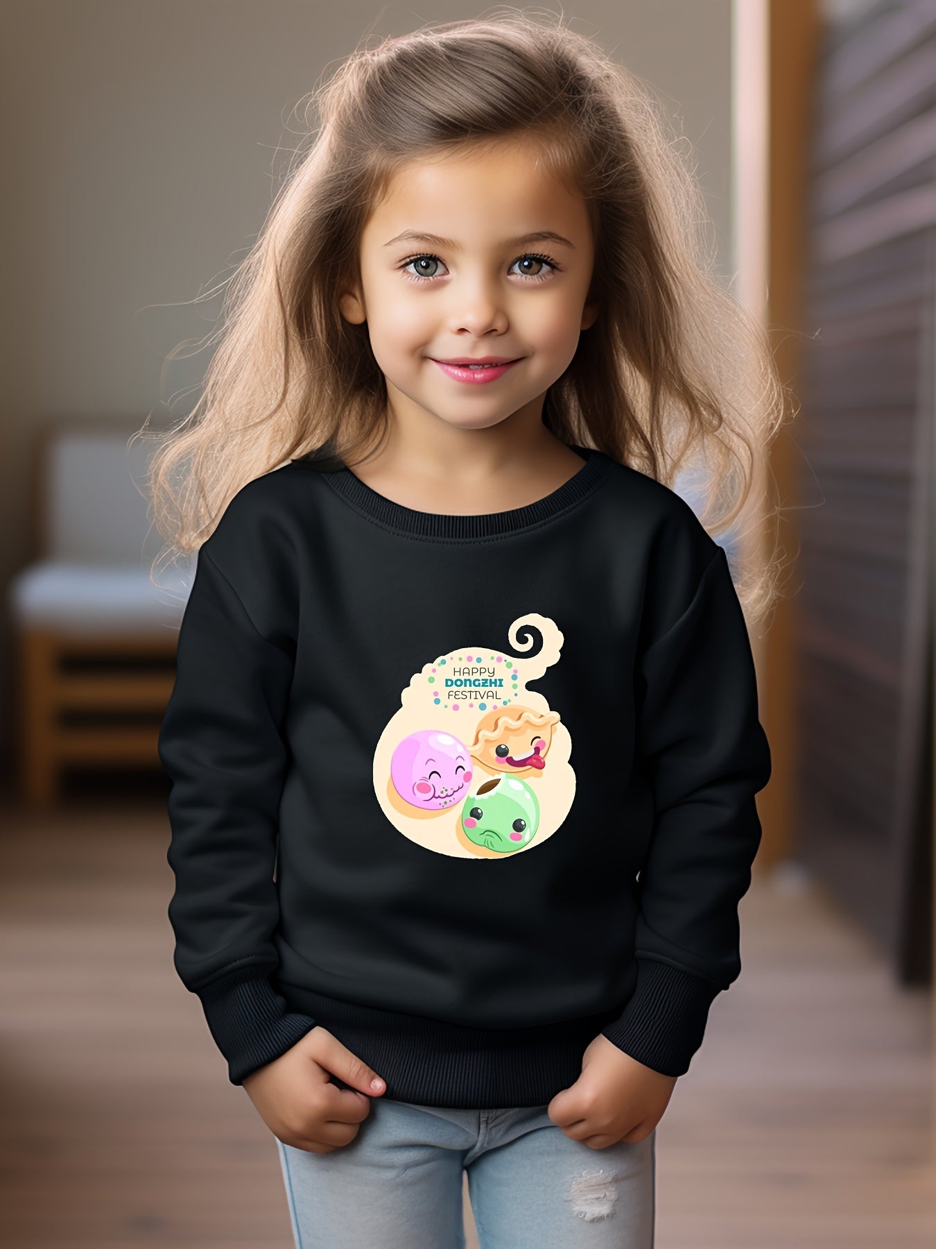 OERYUI Kids Happy Dongzhi Festive Print Sweatshirt