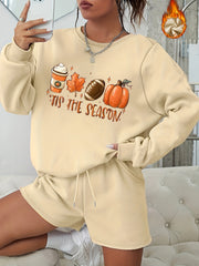 Women's Plus Graphic Print Long Sleeve Sweatshirt & Shorts Set