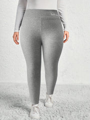 Casual Leggings Women's Plus Letter Print Liner Fleece High Rise