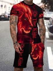 Men's Lion Print T shirt & Shorts Set For Outdoor