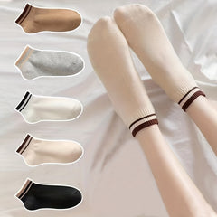 5 Pairs Striped Trim Short Sports Socks Women's Stockings