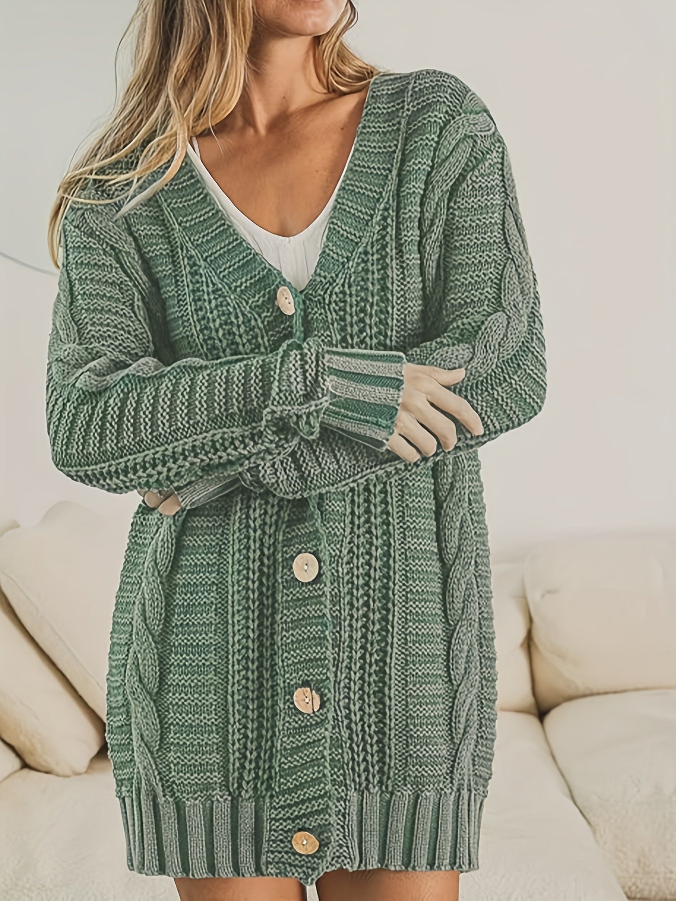Solid Cable Button Cardigan