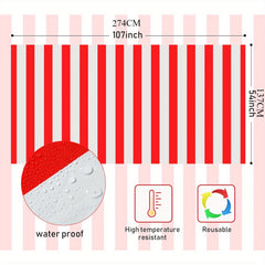 Red Striped Tablecloth Plastic Stripe Table Cover Carnival Circus Waterproof