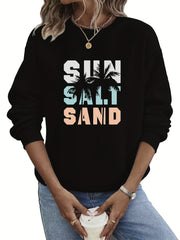 Coconut Tree & Letter Print Sweatshirt for Women