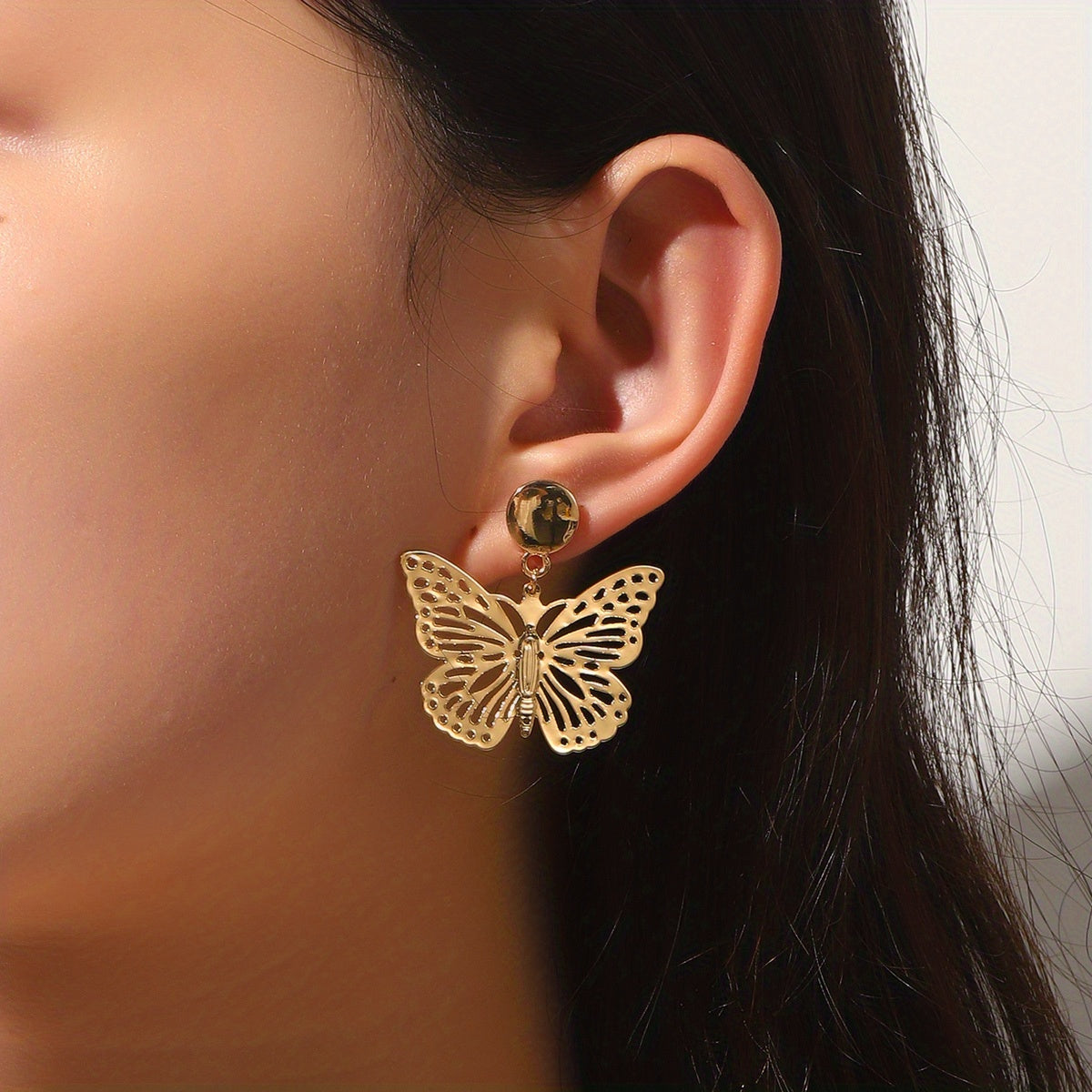 Golden Hollow Butterfly Stud Earrings for Girls
