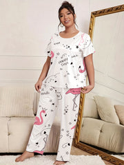 Flamingo & Heart Print Cami Top & Pants Lounge Set