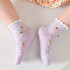 5 Pairs Cartoon Ruffled Flower Breathable Socks for Girls