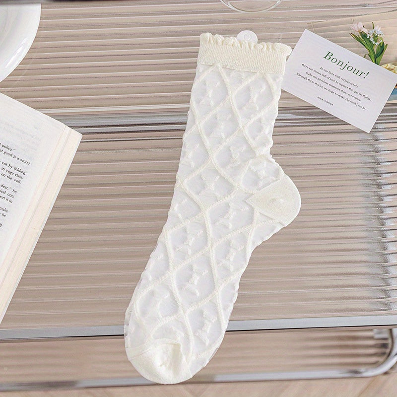 Flower Print Sheer Socks Breathable Thin Mid Tube Stockings