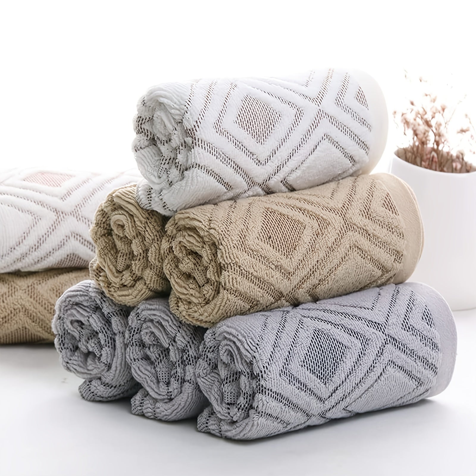 2pcs Rhombus Hand Towels Set Soft Absorbent Decorative Cotton
