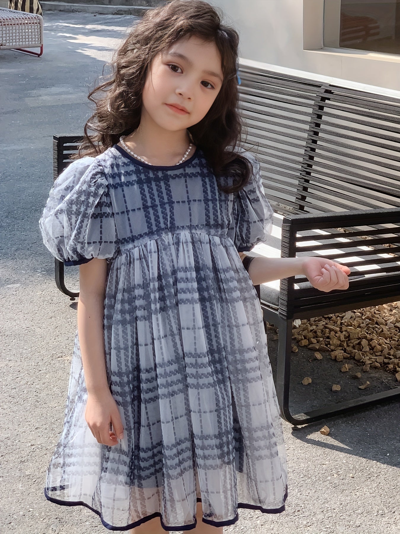 Girl's Casual One piece Dress Puff Sleeve Princess Style Skirt