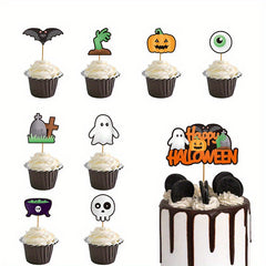 9pcs Halloween Cake Decorations Ghost Skeleton Funny Insert Paper Tray